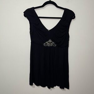 Vintage Y2K women’s black sleeveless ruched babydoll style tank top in size M